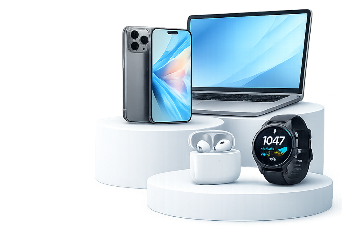 Laptop, smartphone, smartwatch and wireless earbuds available from Amrotech